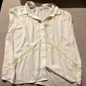 Cream collared top with lace paneling